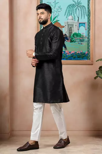 Black color graceful partywear kurta payjama for mens ceremonial looks