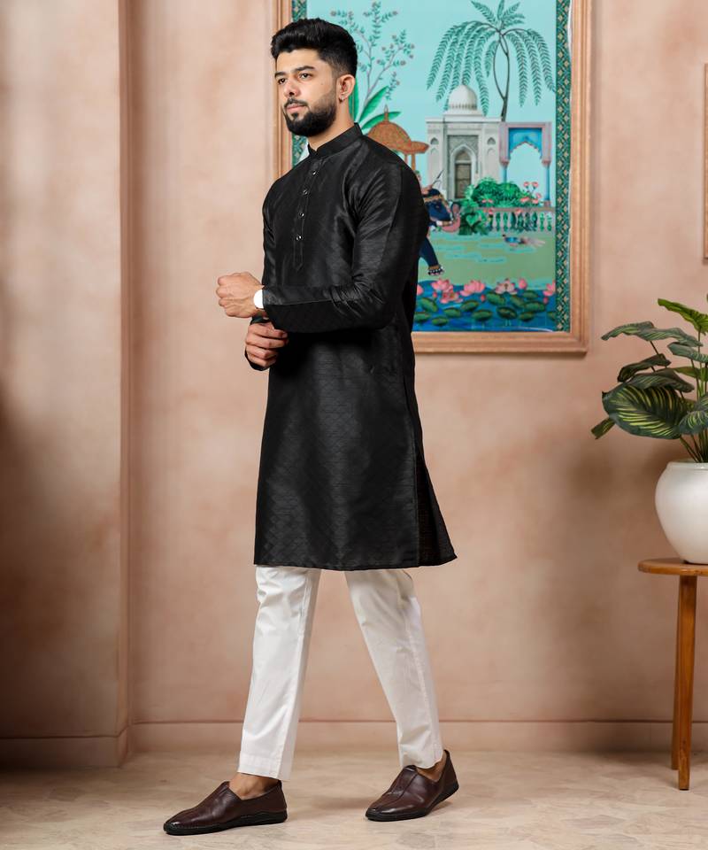 Black color graceful partywear kurta payjama for mens ceremonial looks