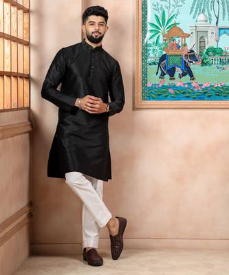 Black color graceful partywear kurta payjama for mens ceremonial looks 6