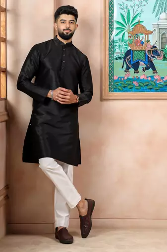 Black color graceful partywear kurta payjama for mens ceremonial looks