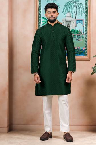 Green color graceful partywear kurta payjama for mens ceremonial looks