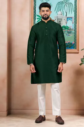 Green color graceful partywear kurta payjama for mens ceremonial looks