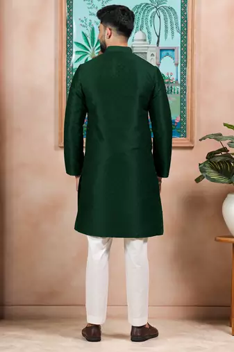 Green color graceful partywear kurta payjama for mens ceremonial looks