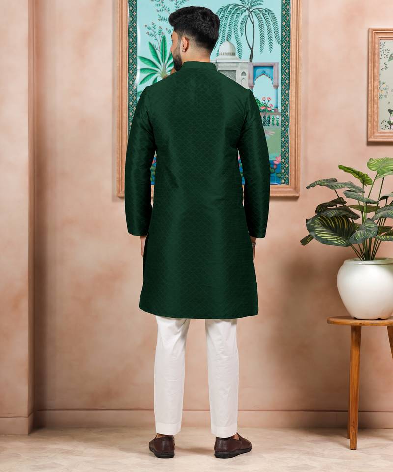 Green color graceful partywear kurta payjama for mens ceremonial looks