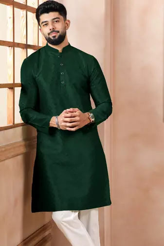 Green color graceful partywear kurta payjama for mens ceremonial looks