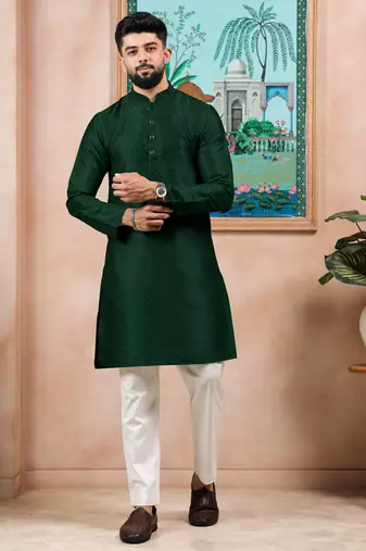 Green color graceful partywear kurta payjama for mens ceremonial looks