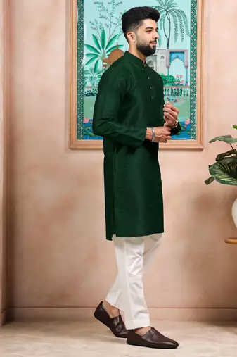 Green color graceful partywear kurta payjama for mens ceremonial looks