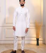 White color embroidery work ceremonial ethnic kurta payjama for men's