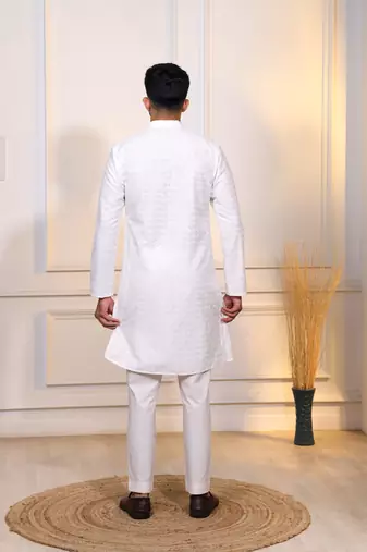 White color embroidery work ceremonial ethnic kurta payjama for men's