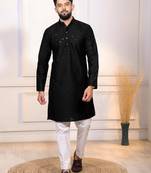 Black color embroidery work ceremonial ethnic kurta payjama for men's