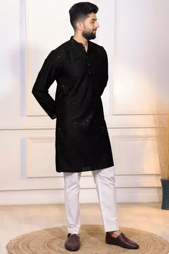 Black color embroidery work ceremonial ethnic kurta payjama for men's