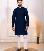 Blue color embroidery work ceremonial ethnic kurta payjama for men's