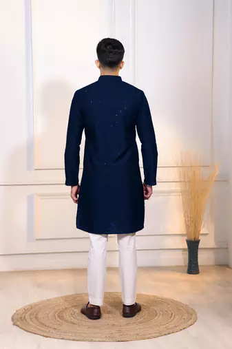 Blue color embroidery work ceremonial ethnic kurta payjama for men's