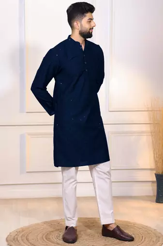 Blue color embroidery work ceremonial ethnic kurta payjama for men's