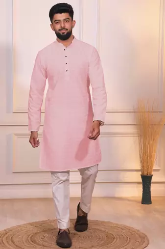 Pink color designer embroidery work ceremonial ethnic kurta payjama for men's