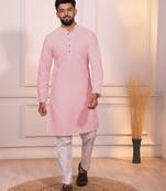 Pink color embroidery work ceremonial ethnic kurta payjama for men's