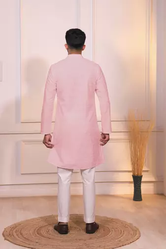 Pink color embroidery work ceremonial ethnic kurta payjama for men's