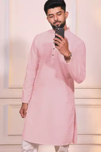 Pink color embroidery work ceremonial ethnic kurta payjama for men's