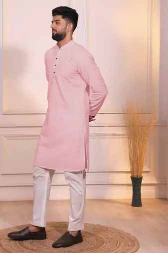 Pink color embroidery work ceremonial ethnic kurta payjama for men's