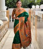 green paithani silk blend embroidered woven meenakari jacquard wedding saree