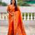 orange color paithani silk blend fabric  woven meenakari jacquard designer graceful wedding saree