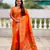 orange color paithani silk blend fabric woven meenakari jacquard graceful wedding saree