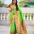 parrot green color paithani silk blend fabric  woven meenakari jacquard designer graceful wedding saree