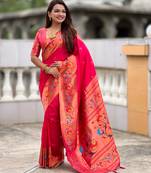 pink paithani silk blend embroidered woven meenakari jacquard graceful wedding saree