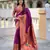 wine color paithani silk blend fabric woven meenakari jacquard graceful wedding saree