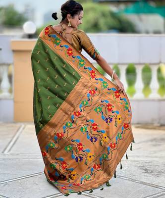 mahendi woven meenakari jacquard paithani silk blend ethnic saree 2
