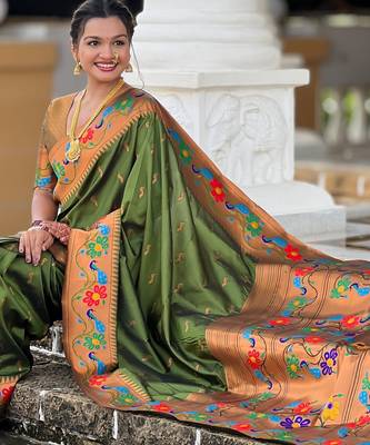 mahendi woven meenakari jacquard paithani silk blend ethnic saree 5