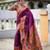 wine color  woven meenakari jacquard designer paithani silk blend fabric ethnic saree