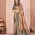 grey color tussar silk blend designer printed saree with woven designer