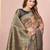 grey color tussar silk blend designer printed saree with woven designer