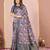 blue color tussar silk blend designer printed saree with woven designer