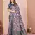 blue color tussar silk blend printed saree with woven 