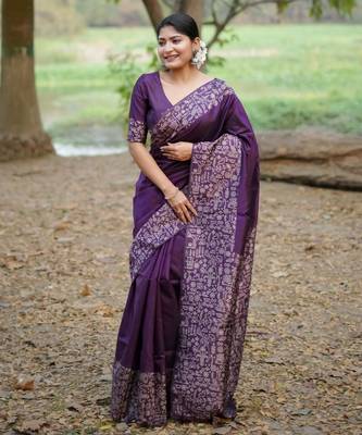 Purple handloom raw silk blend ethnic partywear saree 1