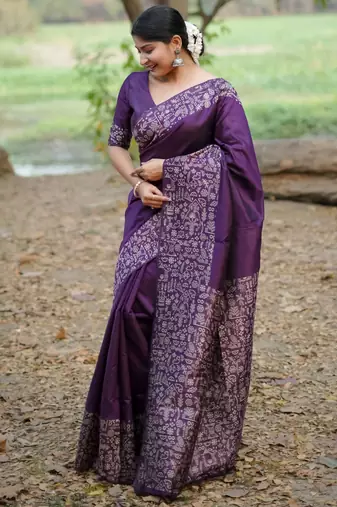 Purple handloom raw silk blend ethnic partywear saree