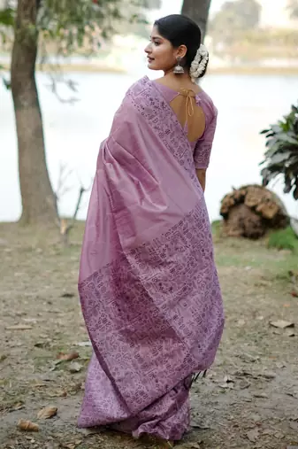 Lavender handloom raw silk blend ethnic partywear saree