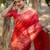 Red color handloom raw silk fabric ethnic designer partywear saree