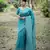 Sea green color handloom raw silk fabric ethnic partywear saree