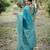 Sea green color handloom raw silk fabric ethnic designer partywear saree