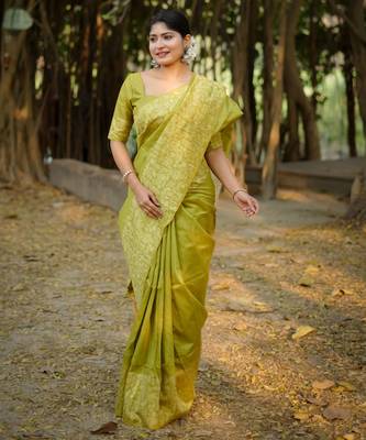 Parrat green handloom raw silk blend ethnic partywear saree 1