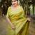 Parrat green color handloom raw silk fabric ethnic designer partywear saree