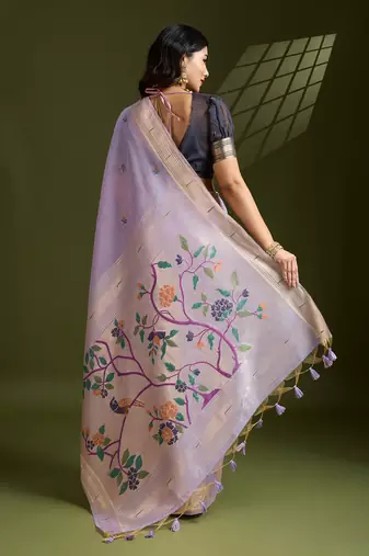 lavender paithani weaving muga cotton ethnic partywear saree