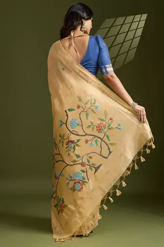 mustard paithani weaving muga cotton ethnic partywear saree