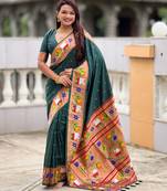 green color paithani silk blend woven meenakari jacquard heavy wedding special saree