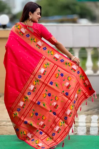 gajri paithani silk blend woven meenakari jacquard heavy wedding special saree