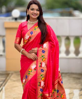 gajri paithani silk blend woven meenakari jacquard heavy wedding special saree 3
