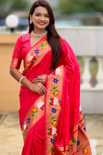 gajri paithani silk blend woven meenakari jacquard heavy wedding special saree